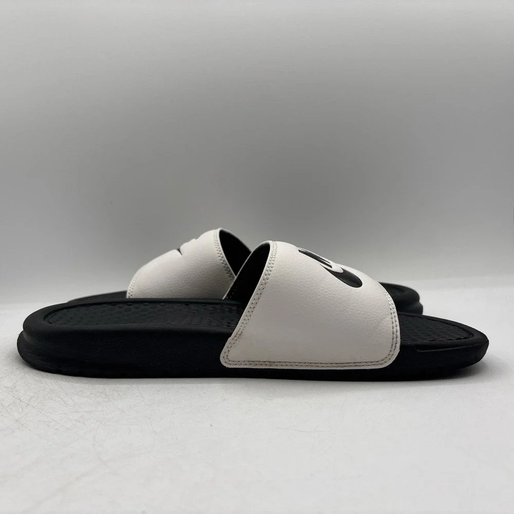 Nike Benassi JDI Slides Mens Size 8 White Black 343880-100 Slip On Sport Sandals